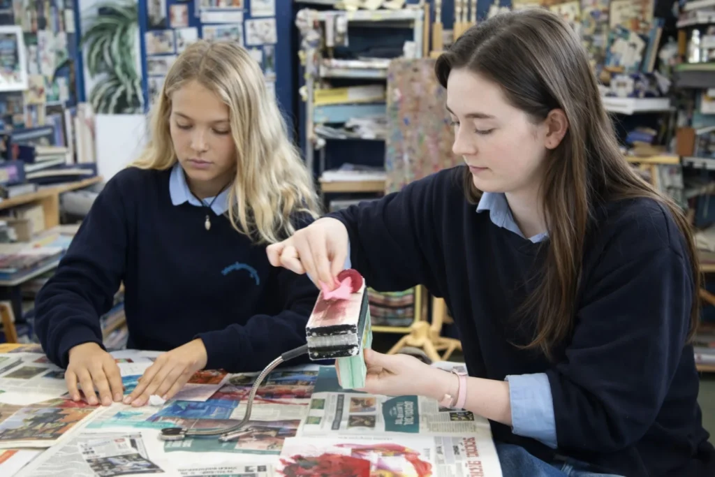 Dos estudiantes realizando una actividad práctica en un colegio en Irlanda